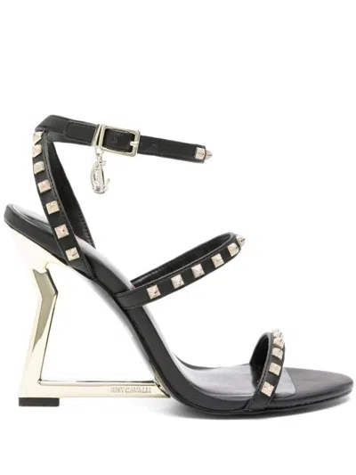 Just Cavalli 110mm Studded Leather Sandals In Black