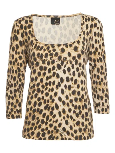 Pre-owned Just Cavalli Embellished Animal-print Top In Neutral