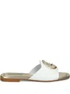 Just Cavalli Square Toe Leather Slides With Embellished Detail In White