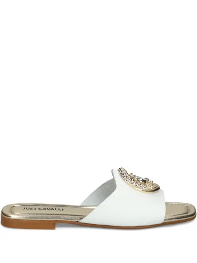 Just Cavalli Embellished Slide Sandals In White
