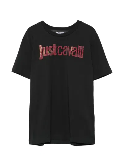 Just Cavalli Embellishment-logo T-shirt In Black