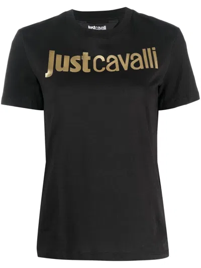 Just Cavalli Embossed-logo Cotton T-shirt In Schwarz