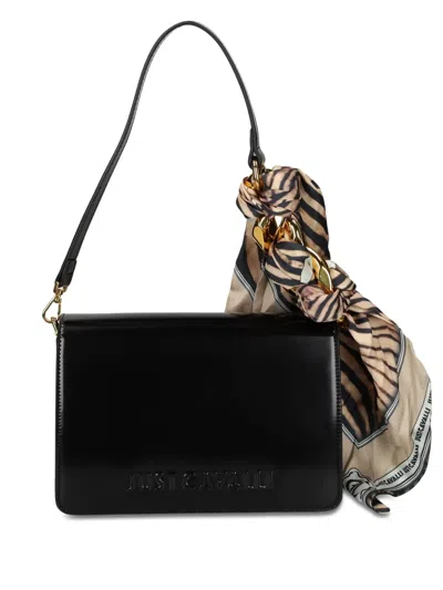 Just Cavalli Embossed-logo Shoulder Bag In Black