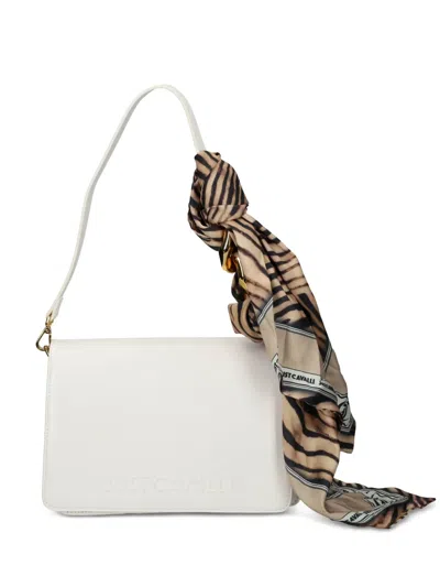 Just Cavalli Embossed-logo Shoulder Bag In White