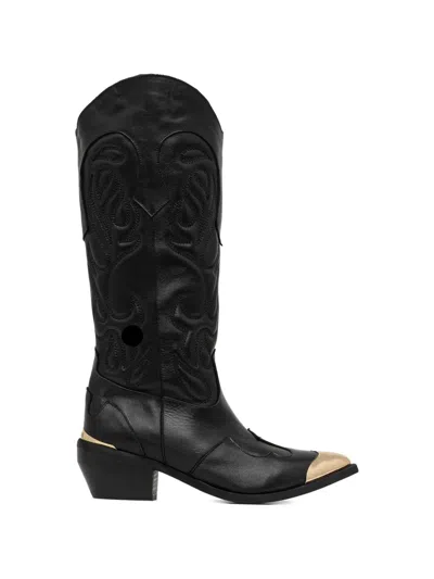 Just Cavalli Embossed Metal-toe Boots In Black