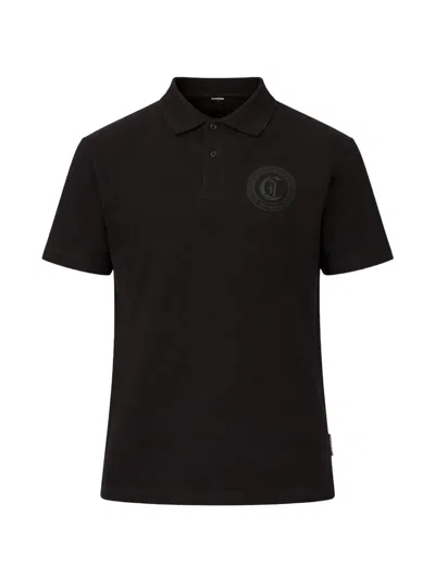 Just Cavalli Embossed Polo Shirt In Black