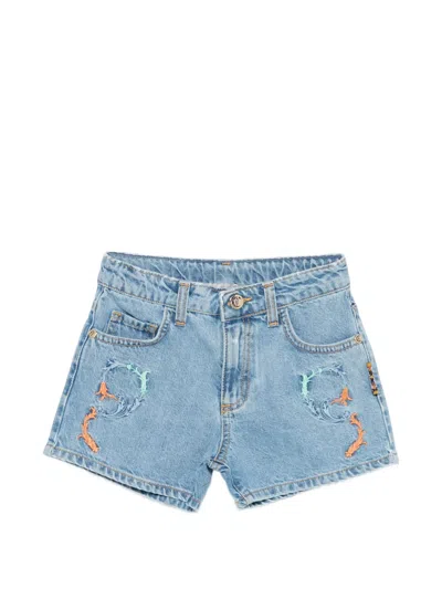 Just Cavalli Kids' Embroidered Denim Shorts In Blue