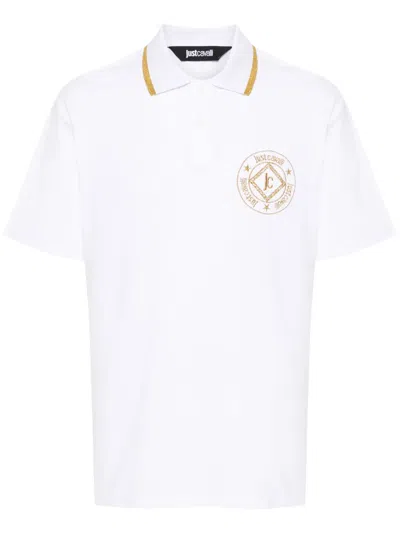 Just Cavalli Embroidered-logo Cotton Polo Shirt In White