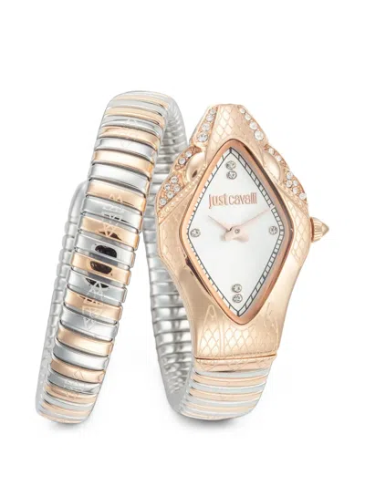 Just Cavalli Ferocious Snake-head 22mm Watch In 화이트