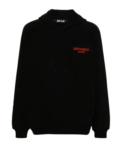 JUST CAVALLI FLOCKED-LOGO COTTON HOODIE