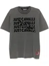 Just Cavalli Flocked-logo T-shirt In Grau