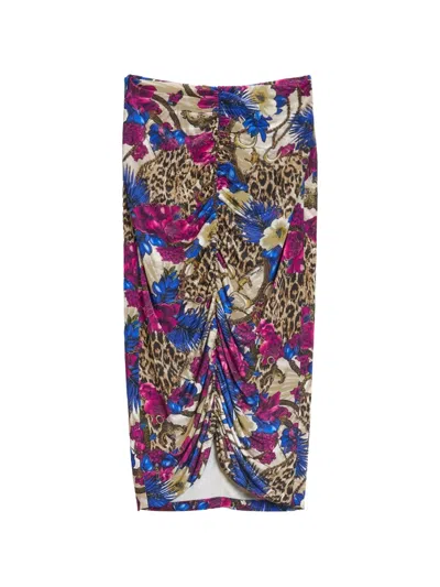 Just Cavalli Floral Leopard-print Draped Midi Skirt In Animal Print
