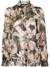 Just Cavalli Floral Metallic Sheer Shirt In Gold