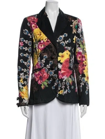 Pre-owned Just Cavalli Floral Print Blazer In Black
