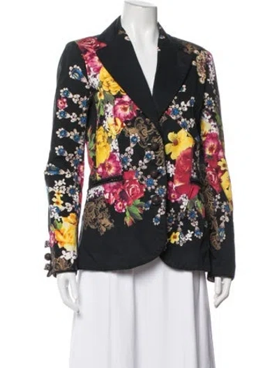 Pre-owned Just Cavalli Floral Print Blazer In Black