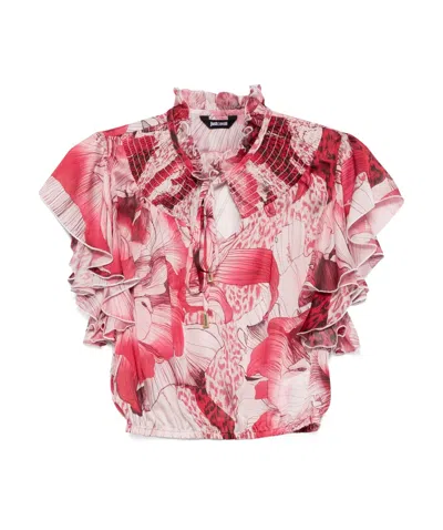 Just Cavalli Floral-print Chiffon Blouse In Pink