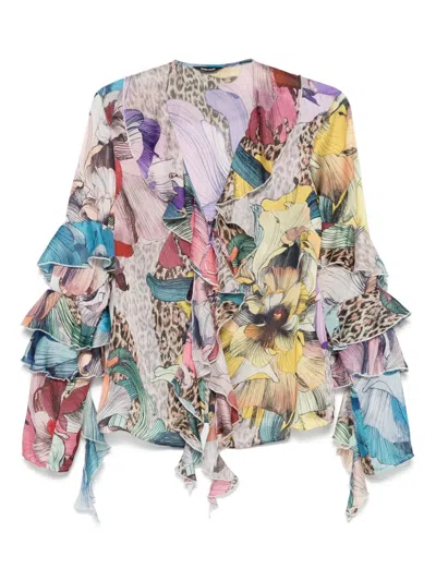 JUST CAVALLI FLORAL-PRINT CHIFFON SHIRT