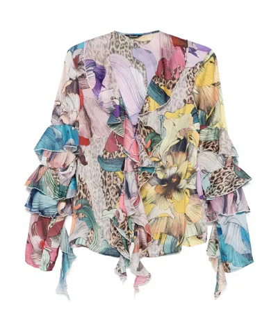 Just Cavalli Floral-print Chiffon Shirt In Multi-color