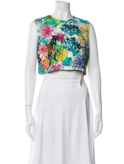 Pre-owned Just Cavalli Floral Print Crew Neck Crop Top In Multicolor