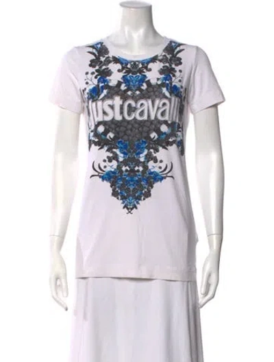 Pre-owned Just Cavalli Floral Print Crew Neck T-shirt In White