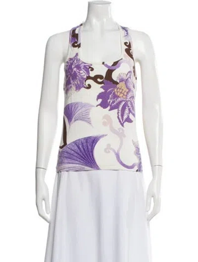 Pre-owned Just Cavalli Floral Print Halterneck Top In White