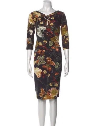 Pre-owned Just Cavalli Floral Print Knee-length Dress In Black