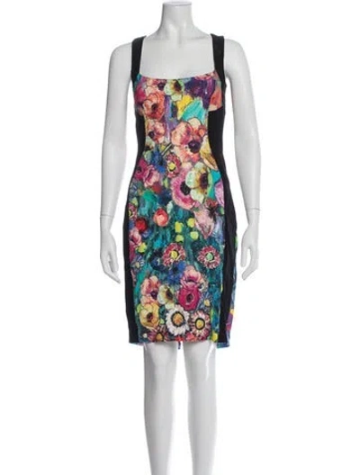 Pre-owned Just Cavalli Floral Print Knee-length Dress In Black