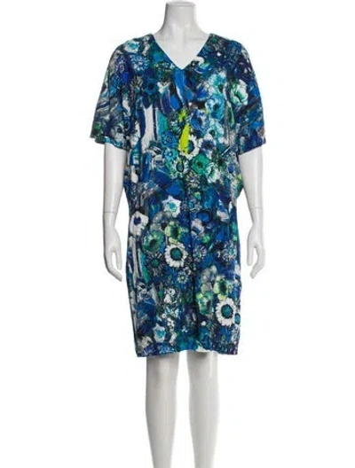 Pre-owned Just Cavalli Floral Print Knee-length Dress In Blue