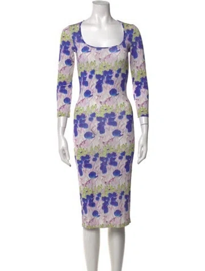 Pre-owned Just Cavalli Floral Print Knee-length Dress In Blue