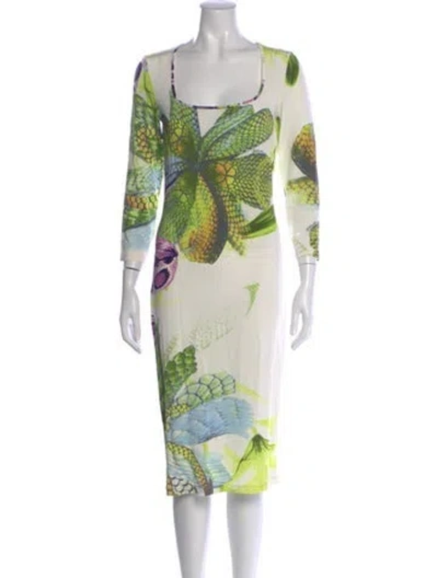 Pre-owned Just Cavalli Floral Print Knee-length Dress In Green