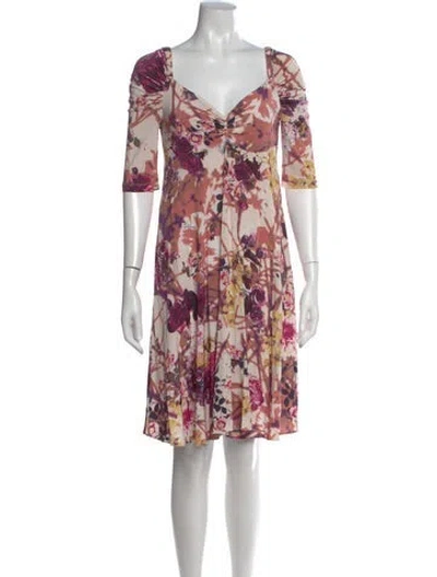 Pre-owned Just Cavalli Floral Print Knee-length Dress In Purple