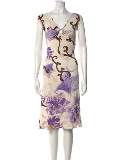 Pre-owned Just Cavalli Floral Print Knee-length Dress In White