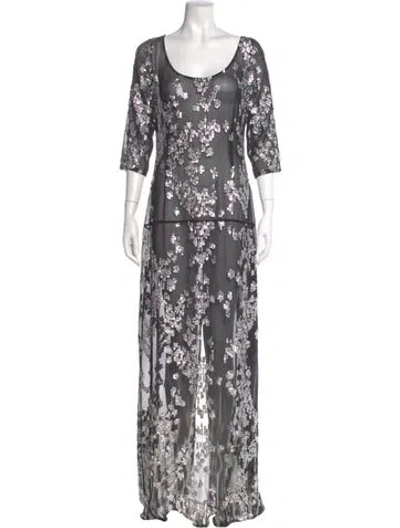 Pre-owned Just Cavalli Floral Print Long Dress In Gray