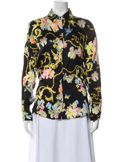 Pre-owned Just Cavalli Floral Print Long Sleeve Blouse In Multi