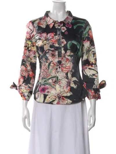 Pre-owned Just Cavalli Floral Print Long Sleeve Blouse In Neutral