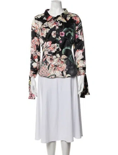 Pre-owned Just Cavalli Floral Print Long Sleeve Blouse In Neutrals