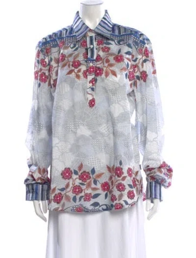 Pre-owned Just Cavalli Floral Print Long Sleeve Blouse W/ Tags In White