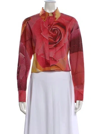 Pre-owned Just Cavalli Floral Print Long Sleeve Button-up Top In Pink