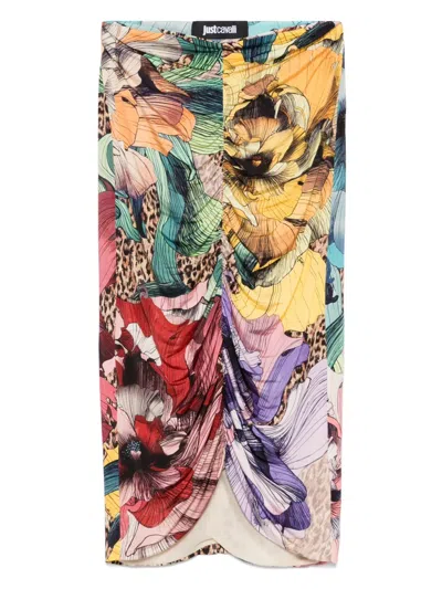 JUST CAVALLI FLORAL-PRINT MIDI SKIRT