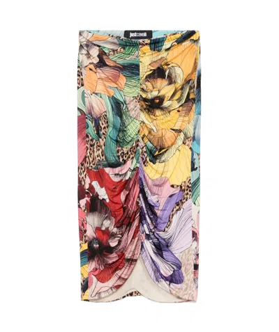 Just Cavalli Floral-print Midi Skirt In Multi-color