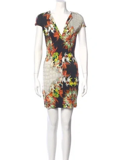 Pre-owned Just Cavalli Floral Print Mini Dress In Black