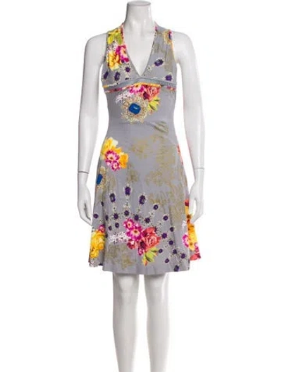 Pre-owned Just Cavalli Floral Print Mini Dress In Blue