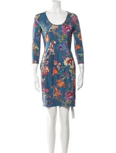 Pre-owned Just Cavalli Floral Print Mini Dress In Blue