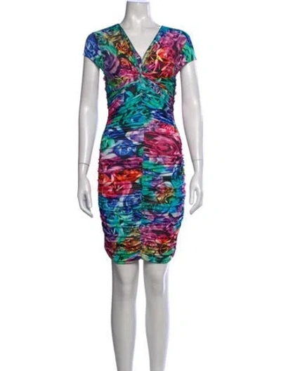 Pre-owned Just Cavalli Floral Print Mini Dress In Blue