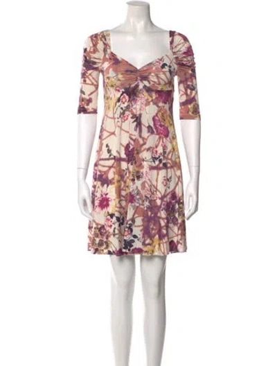 Pre-owned Just Cavalli Floral Print Mini Dress In Neutral