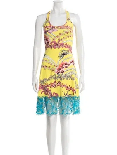 Pre-owned Just Cavalli Floral Print Mini Dress In Yellow