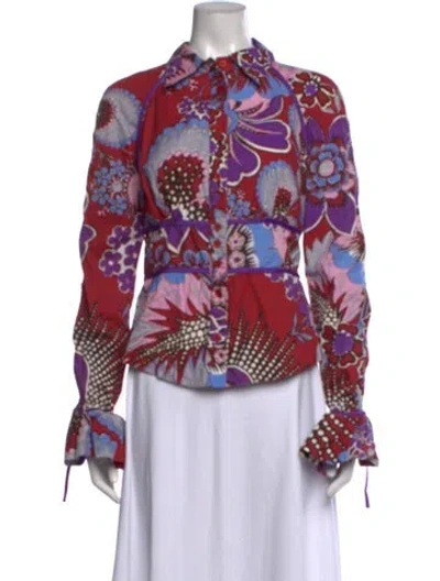 Pre-owned Just Cavalli Floral Print Mock Neck Blouse In Red