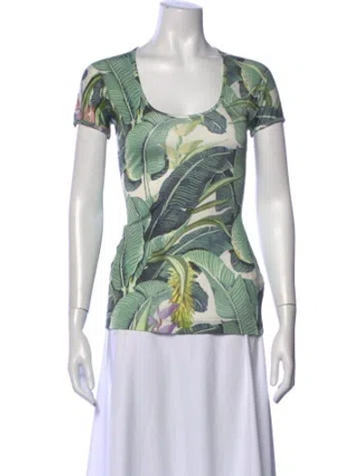 Pre-owned Just Cavalli Floral Print Scoop Neck T-shirt In Green