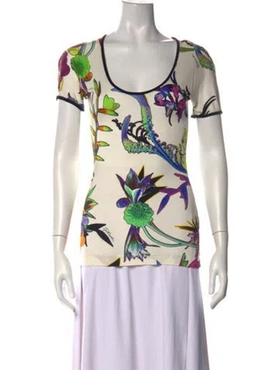 Pre-owned Just Cavalli Floral Print Scoop Neck T-shirt In White