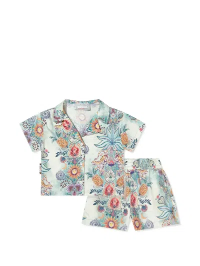 Just Cavalli Kids' Floral-print Shorts Set (set Of Two) In Green